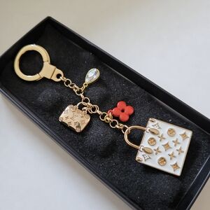 Louis vuitton gold-Tone White & Red Charm Keychain Bag Pendant
